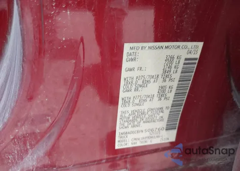 2015 Nissan Titan Pro-4X z USA, uszkodzony, nr VIN 1N6BA0EC8FN506760